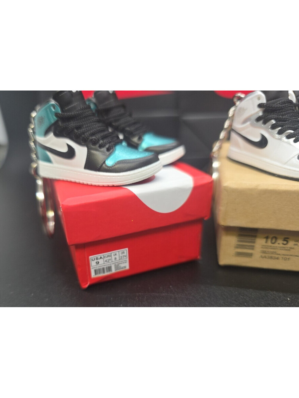 2 Pairs of Nike mini sneakers keychain Air Jordan with box and bag